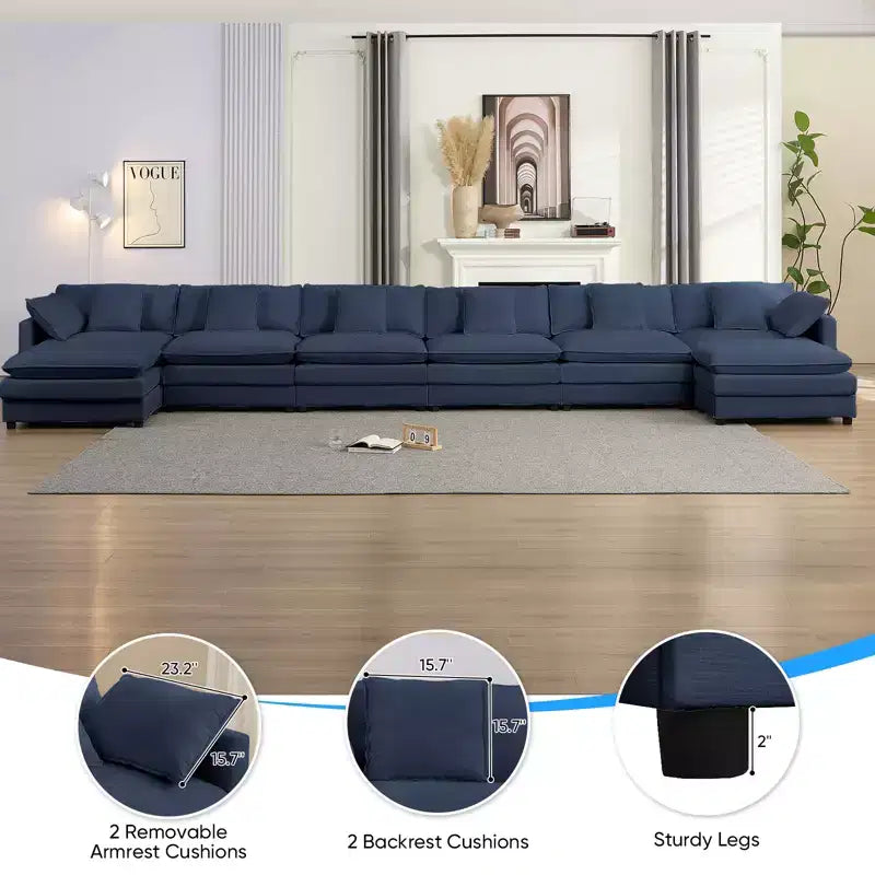 Canapé d'angle modulable en U Mjkone 217'', canapé nuage 8 places avec pouf et coussins, canapé-lit profond