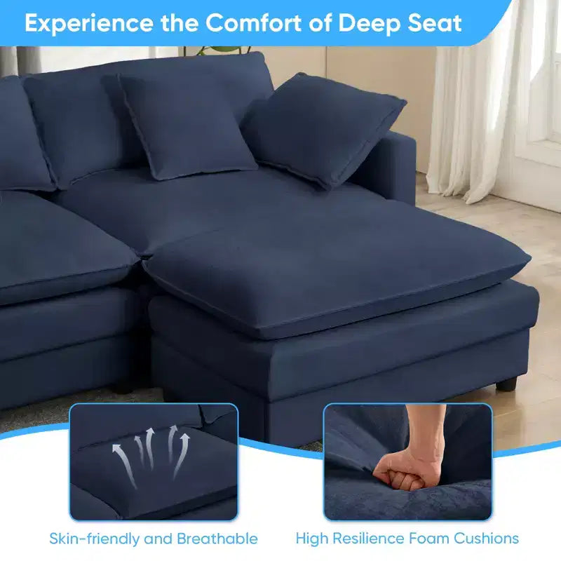 Canapé d'angle modulable en U Mjkone 217'', canapé nuage 8 places avec pouf et coussins, canapé-lit profond