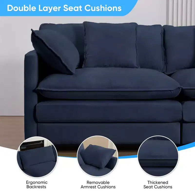 Canapé d'angle modulable en U Mjkone 217'', canapé nuage 8 places avec pouf et coussins, canapé-lit profond
