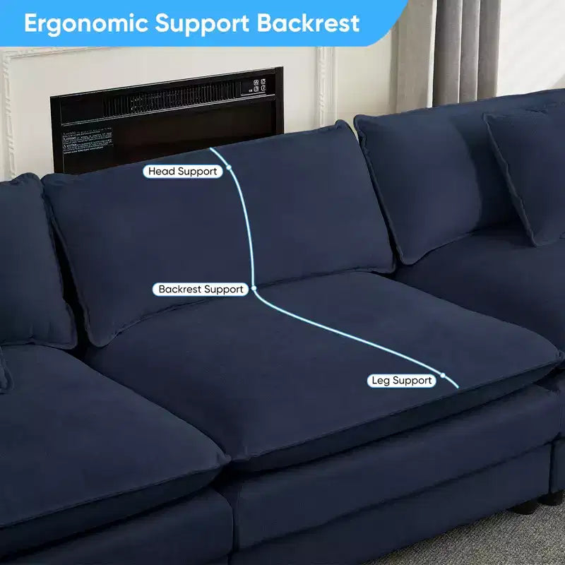 Canapé d'angle modulable en U Mjkone 217'', canapé nuage 8 places avec pouf et coussins, canapé-lit profond