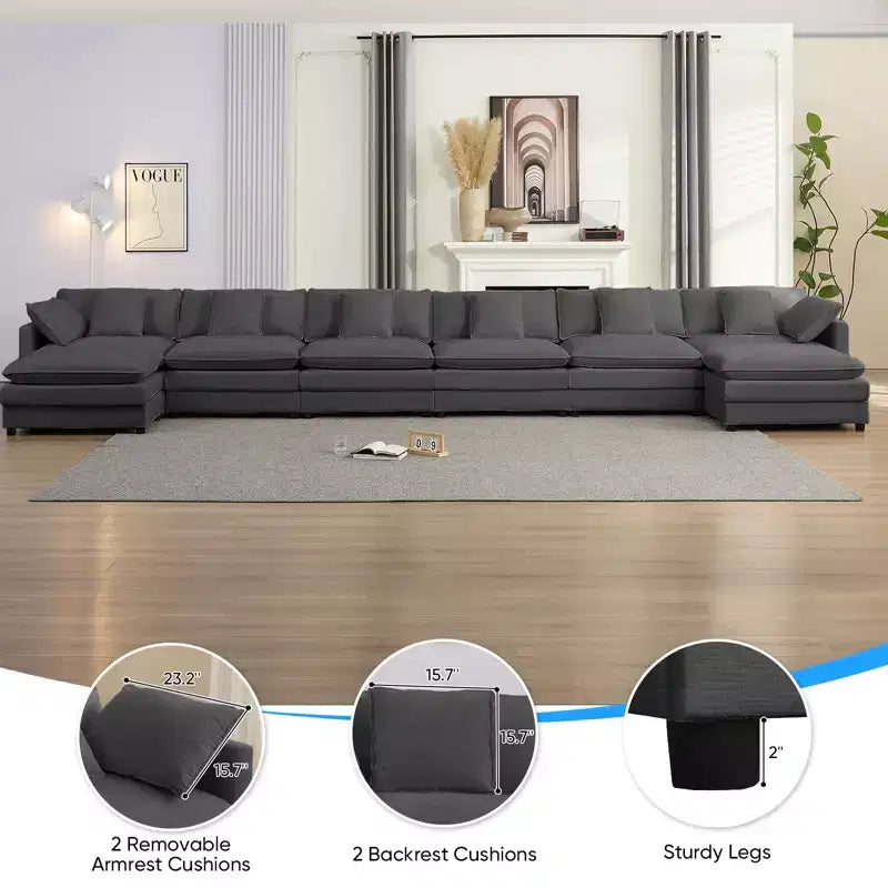 Canapé d'angle modulable en U Mjkone 217'', canapé nuage 8 places avec pouf et coussins, canapé-lit profond
