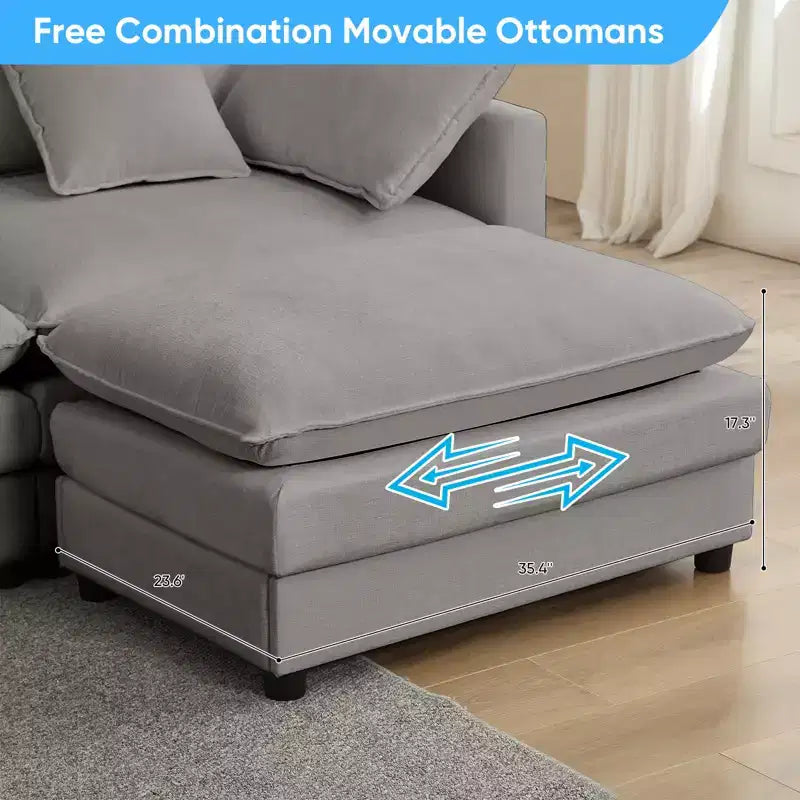 Canapé d'angle modulable en U Mjkone 217'', canapé nuage 8 places avec pouf et coussins, canapé-lit profond