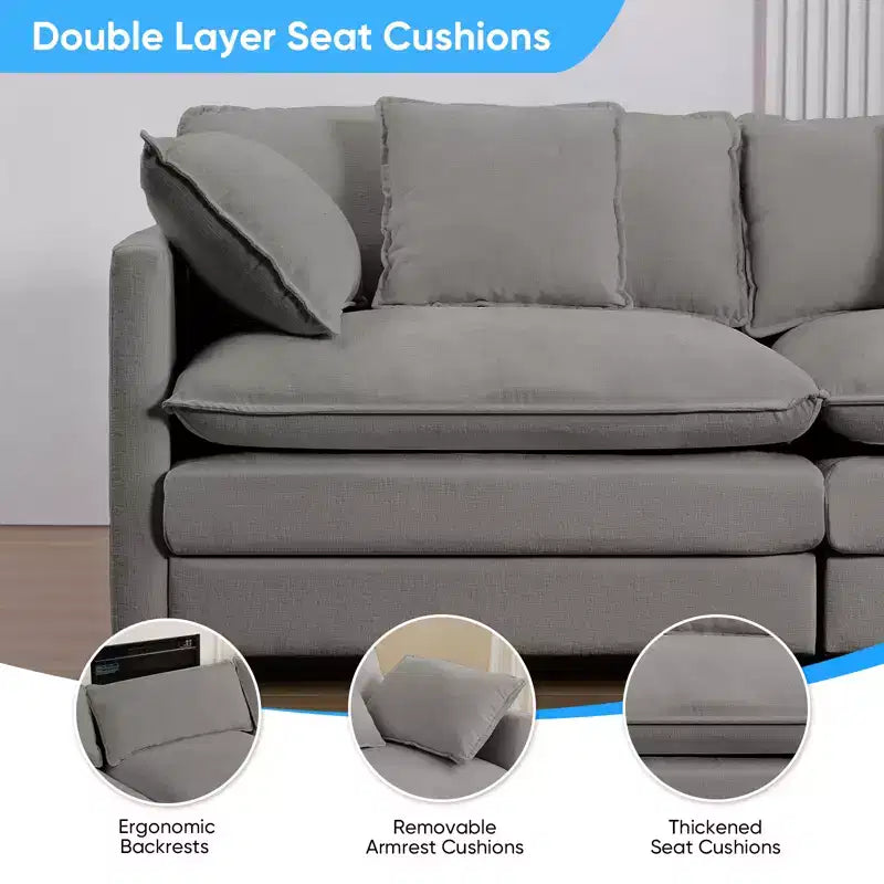 Canapé d'angle modulable en U Mjkone 217'', canapé nuage 8 places avec pouf et coussins, canapé-lit profond
