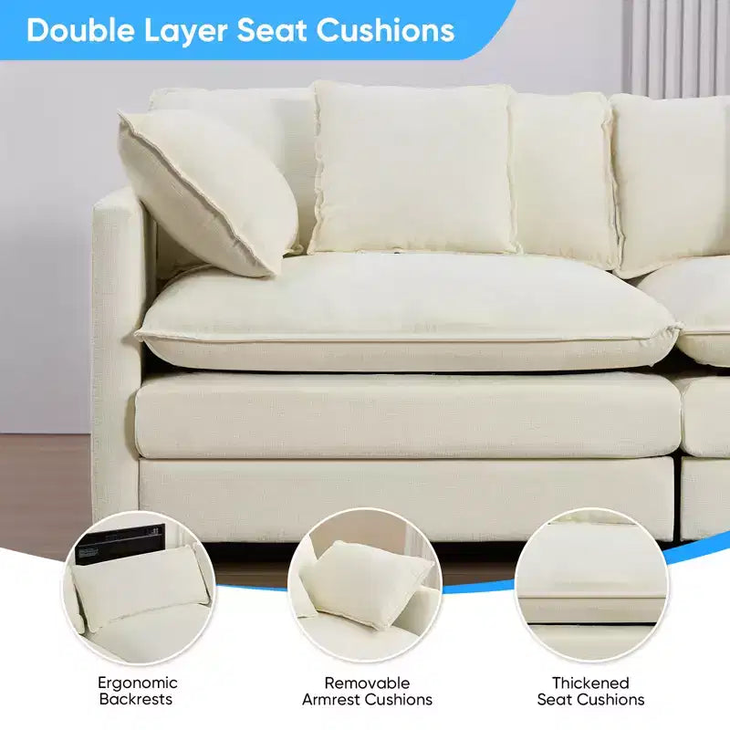 Canapé d'angle modulable en U Mjkone 217'', canapé nuage 8 places avec pouf et coussins, canapé-lit profond