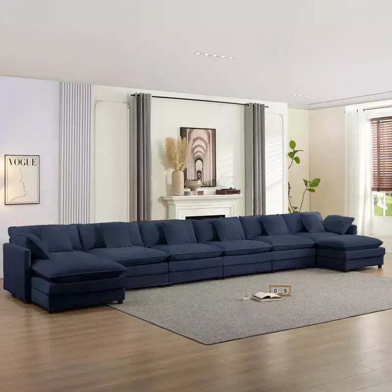Canapé d'angle modulable en U Mjkone 217'', canapé nuage 8 places avec pouf et coussins, canapé-lit profond