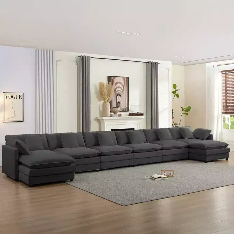 Canapé d'angle modulable en U Mjkone 217'', canapé nuage 8 places avec pouf et coussins, canapé-lit profond