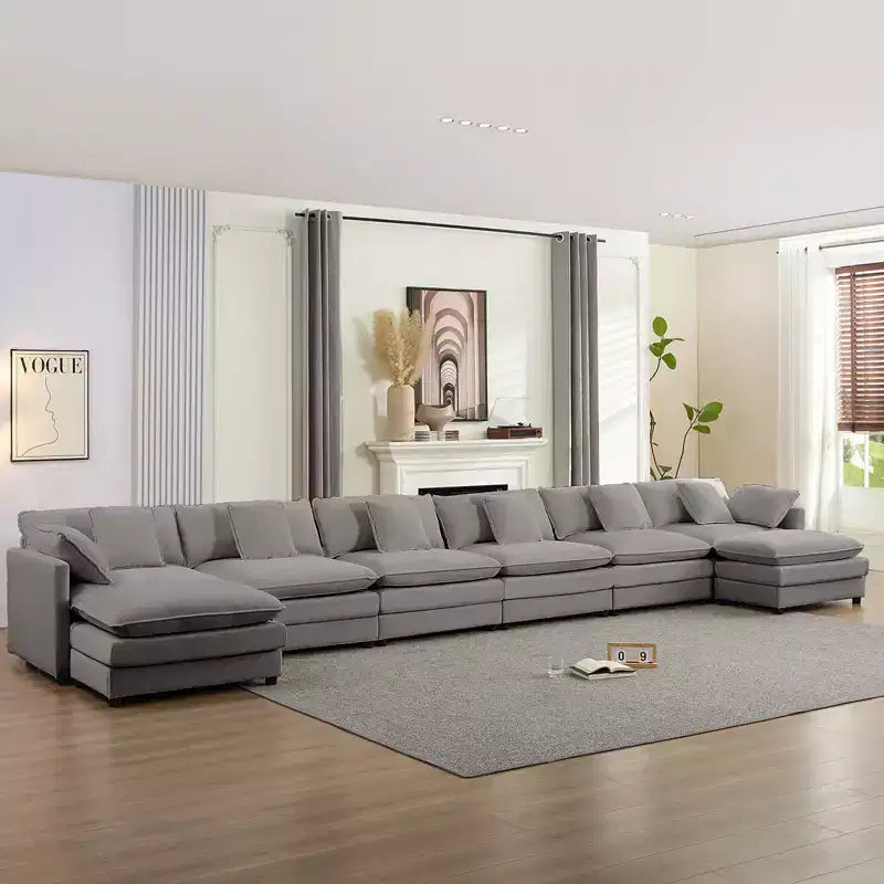 Canapé d'angle modulable en U Mjkone 217'', canapé nuage 8 places avec pouf et coussins, canapé-lit profond