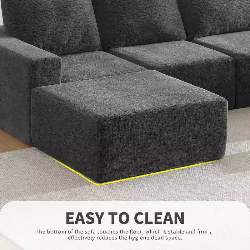 Canapé modulable de luxe en U 6 places 110x72 avec poufs, revêtement en chenille, aucun assemblage requis