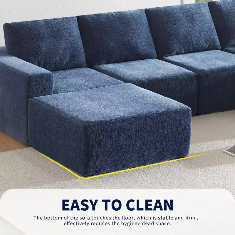 Canapé modulable de luxe en U 6 places 110x72 avec poufs, revêtement en chenille, aucun assemblage requis