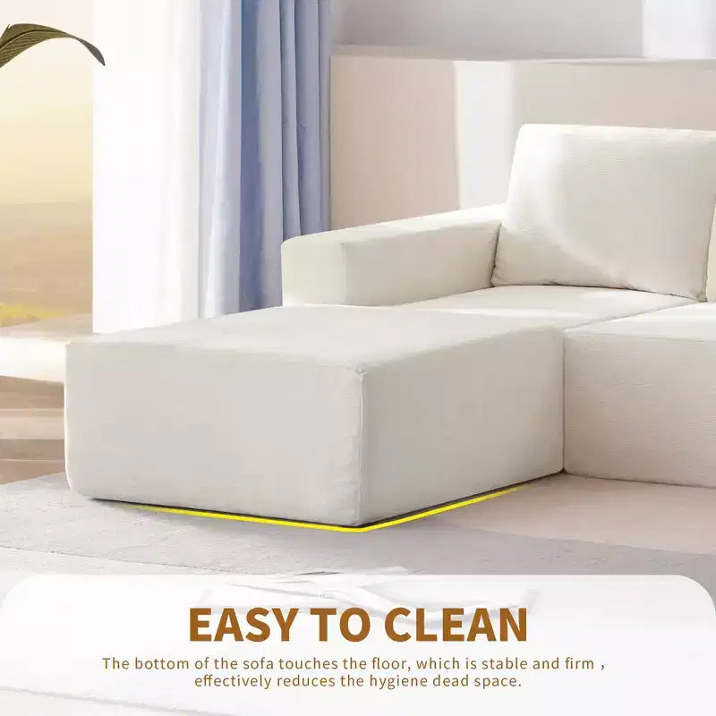 Canapé modulable de luxe en U 6 places 110x72 avec poufs, revêtement en chenille, aucun assemblage requis