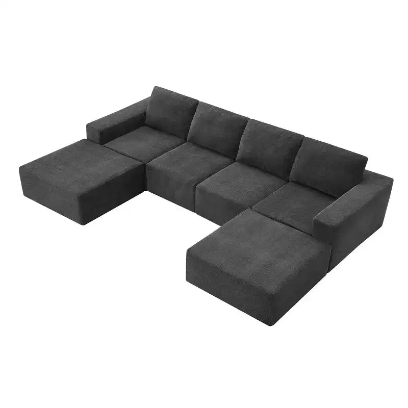 Canapé modulable de luxe en U 6 places 110x72 avec poufs, revêtement en chenille, aucun assemblage requis
