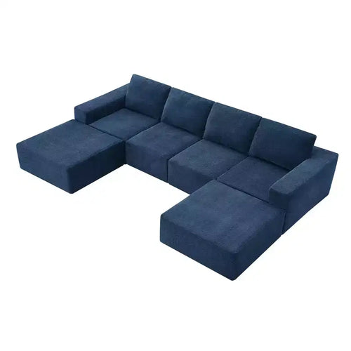 110x72 6-Seat Luxury Modular U-Shaped Sectional Sofa with Ottomans, Chenille Upholstery, No Assembly