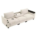 96 W 3-Seat Chenille Sectional Sofa with Bluetooth Speaker, Drop Down Table, USB Charger, and Storage Armrest