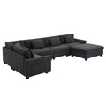 128*67 Inch 6-Seat U-Shaped Chenille Sectional Sofa with Ottoman, Storage, Cup Holders, USB Ports
