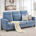 Acekool 3-Seat Chenille Sofa Couch, 89 Inch Upholstered Sofa with Headrest, Wide Armrests & Side Storage Pockets, Blue, Modern Living Room Sofa
