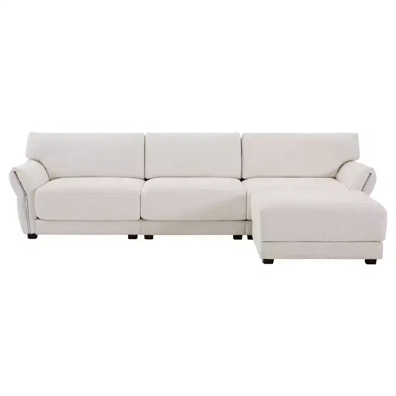 Ensemble de canapé d'angle en forme de L avec pouf, canapé 3 places en chenille avec assise extra-large et USB, 110