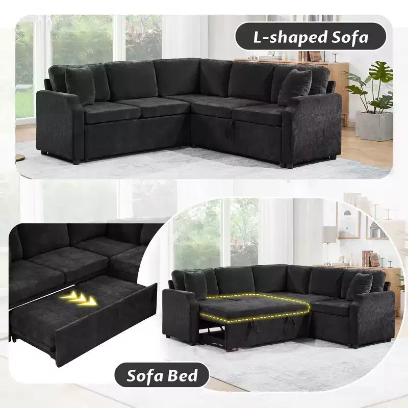 Canapé d'angle Merax en forme de L avec lit gigogne et rangement dissimulé