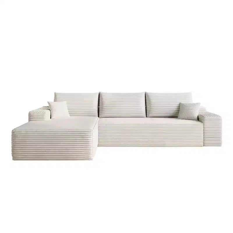 Canapé sectionnel nuage en tissu velours côtelé blanc de 272 cm avec chaise longue en forme de L, canapé modulaire moderne avec assise profonde
