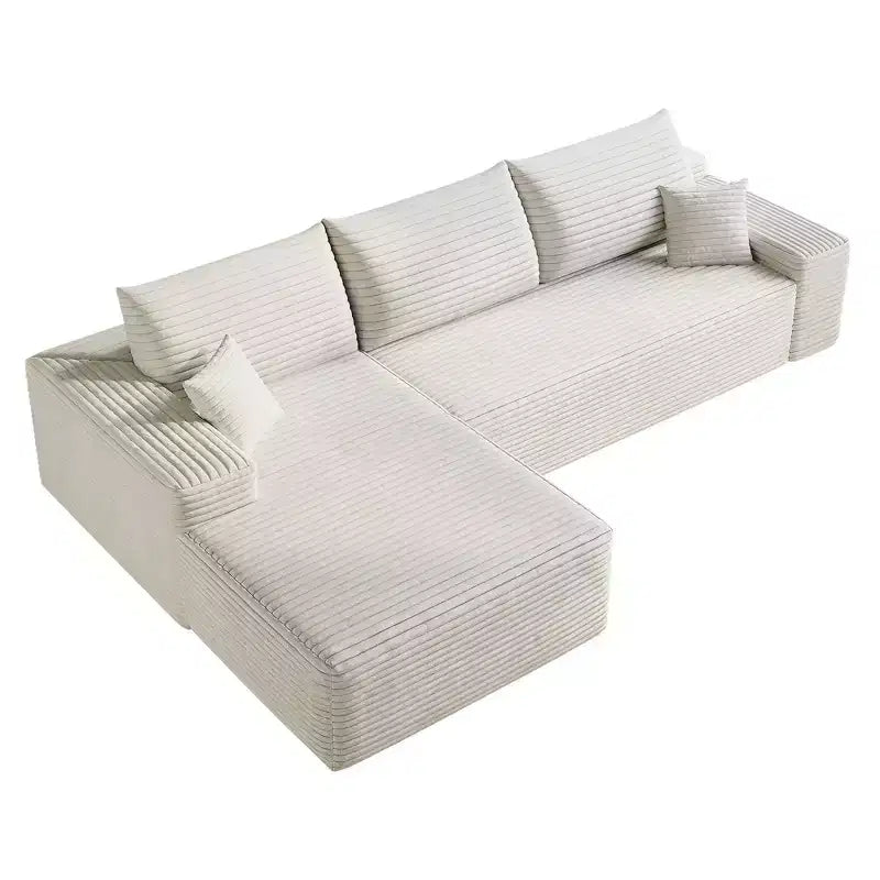 Canapé sectionnel nuage en tissu velours côtelé blanc de 272 cm avec chaise longue en forme de L, canapé modulaire moderne avec assise profonde