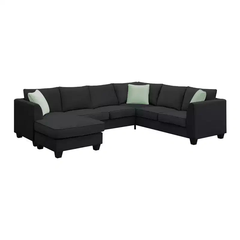 Modern 7-Seater Modular L-Shape Sectional Sofa with Ottoman and 3 Pillows, 112''x87''