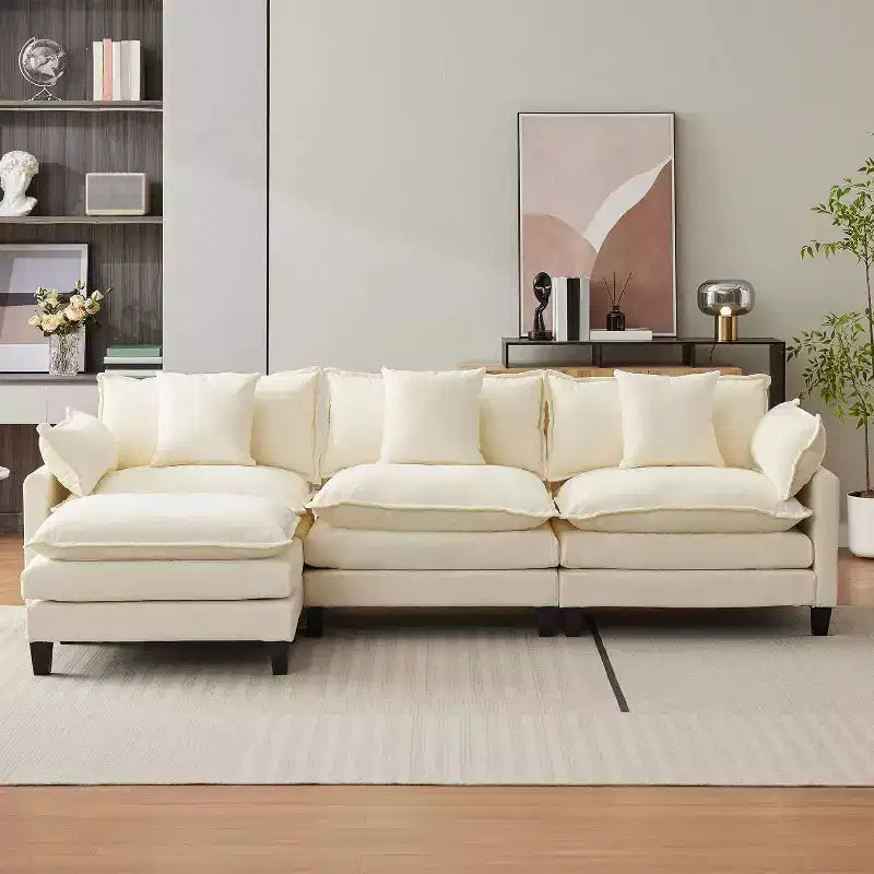 Canapé modulable 3 places Acekool 112 avec ottoman, canapé rembourré confortable et profond avec oreillers pour salon, chambre, appartement