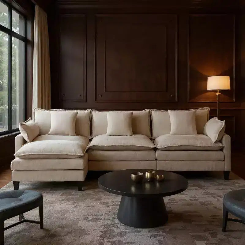 Canapé modulable 3 places Acekool 112 avec ottoman, canapé rembourré confortable et profond avec oreillers pour salon, chambre, appartement