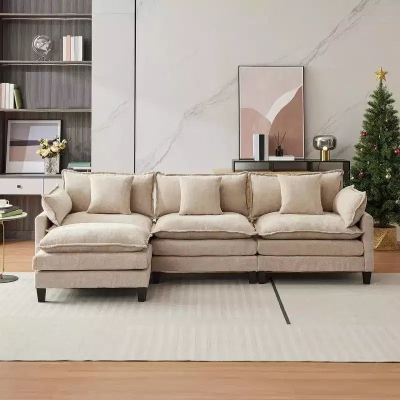 Canapé modulable 3 places Acekool 112 avec ottoman, canapé rembourré confortable et profond avec oreillers pour salon, chambre, appartement