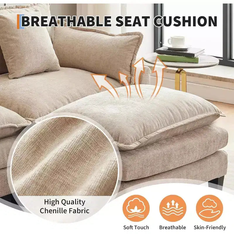 Canapé modulable 3 places Acekool 112 avec ottoman, canapé rembourré confortable et profond avec oreillers pour salon, chambre, appartement