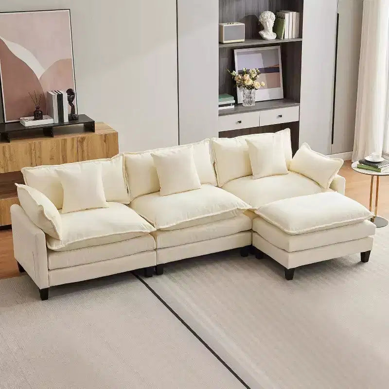 Canapé modulable 3 places Acekool 112 avec ottoman, canapé rembourré confortable et profond avec oreillers pour salon, chambre, appartement