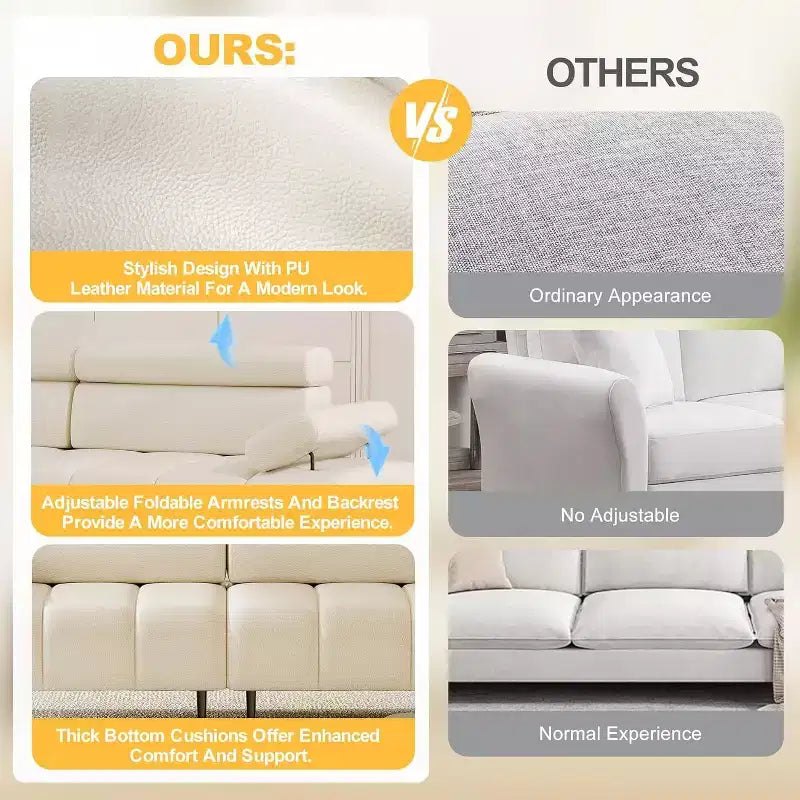 Canapé-lit futon Acekool 86'', convertible 3 places avec dossier et appuie-tête réglables, en similicuir, pour salon, canapé