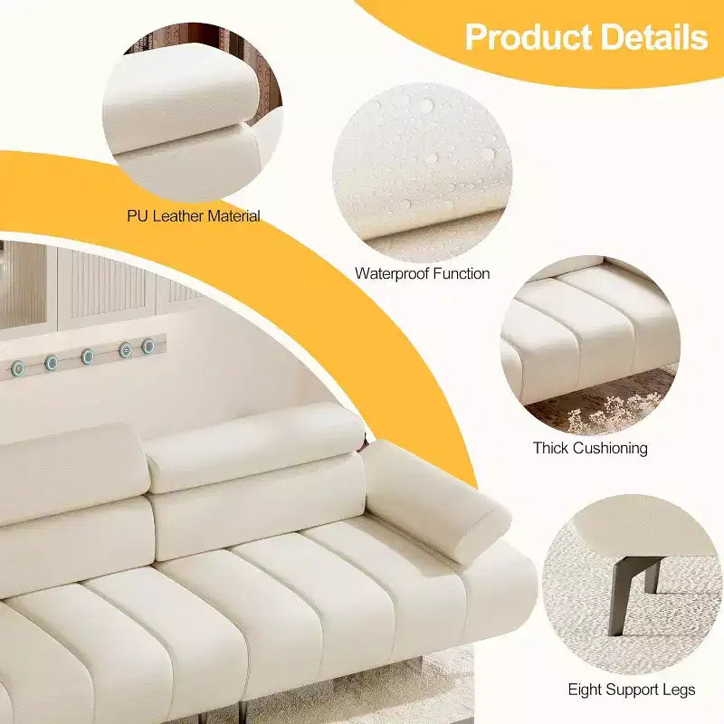 Canapé-lit futon Acekool 86'', convertible 3 places avec dossier et appuie-tête réglables, en similicuir, pour salon, canapé
