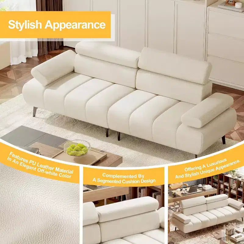 Canapé-lit futon Acekool 86'', convertible 3 places avec dossier et appuie-tête réglables, en similicuir, pour salon, canapé