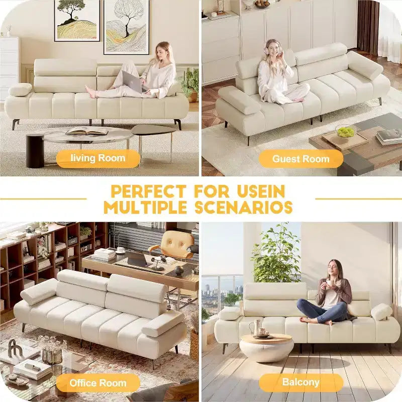 Canapé-lit futon Acekool 86'', convertible 3 places avec dossier et appuie-tête réglables, en similicuir, pour salon, canapé