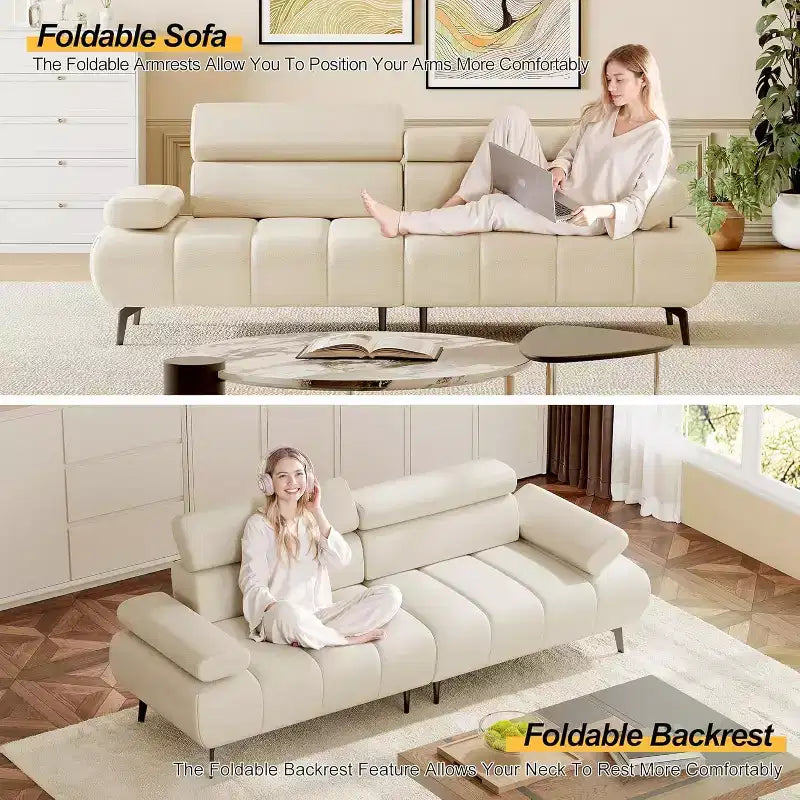 Canapé-lit futon Acekool 86'', convertible 3 places avec dossier et appuie-tête réglables, en similicuir, pour salon, canapé