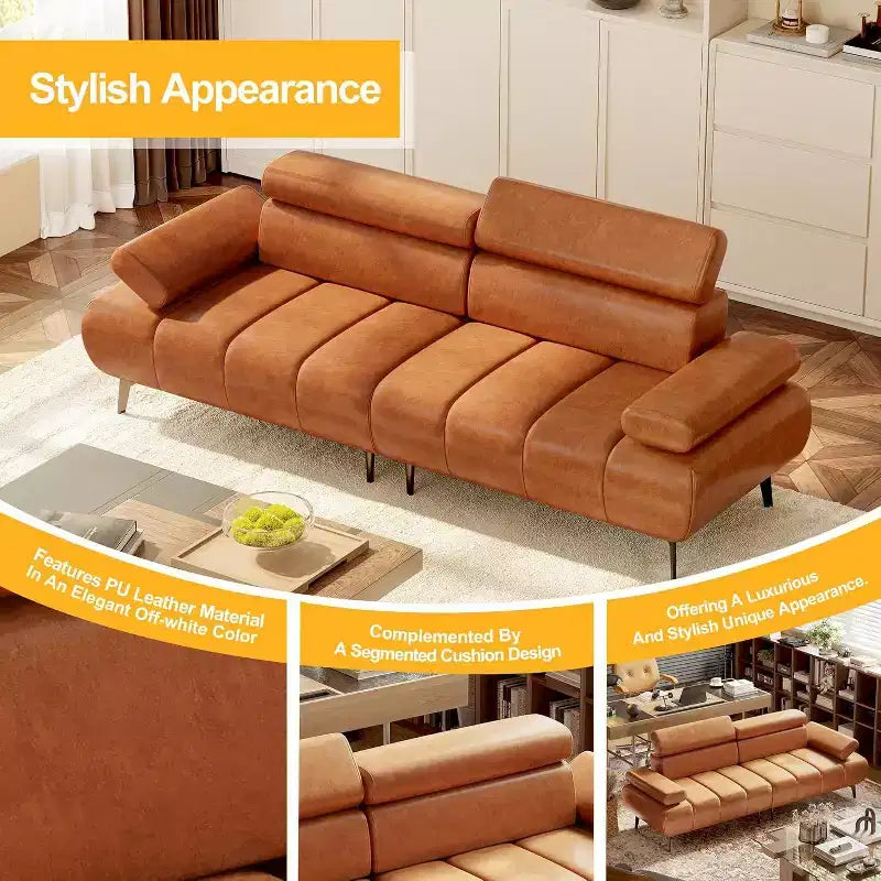 Canapé-lit futon Acekool 86'', convertible 3 places avec dossier et appuie-tête réglables, en similicuir, pour salon, canapé