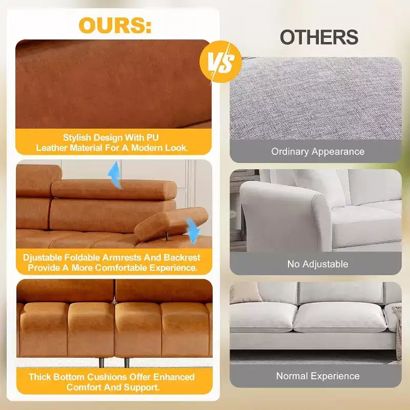 Canapé-lit futon Acekool 86'', convertible 3 places avec dossier et appuie-tête réglables, en similicuir, pour salon, canapé