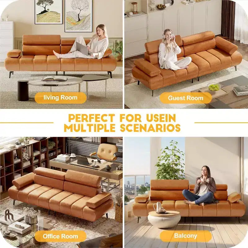 Canapé-lit futon Acekool 86'', convertible 3 places avec dossier et appuie-tête réglables, en similicuir, pour salon, canapé
