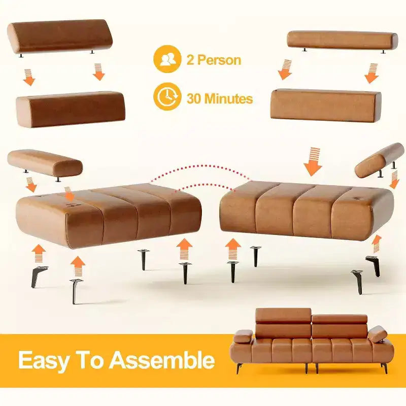 Canapé-lit futon Acekool 86'', convertible 3 places avec dossier et appuie-tête réglables, en similicuir, pour salon, canapé