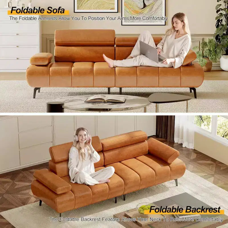 Canapé-lit futon Acekool 86'', convertible 3 places avec dossier et appuie-tête réglables, en similicuir, pour salon, canapé