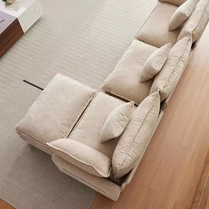 112.2 Canapé modulable Cloud, Canapé d'angle modulable pour salon avec pouf mobile, Canapé Cloud 3 places en chenille avec assise profonde