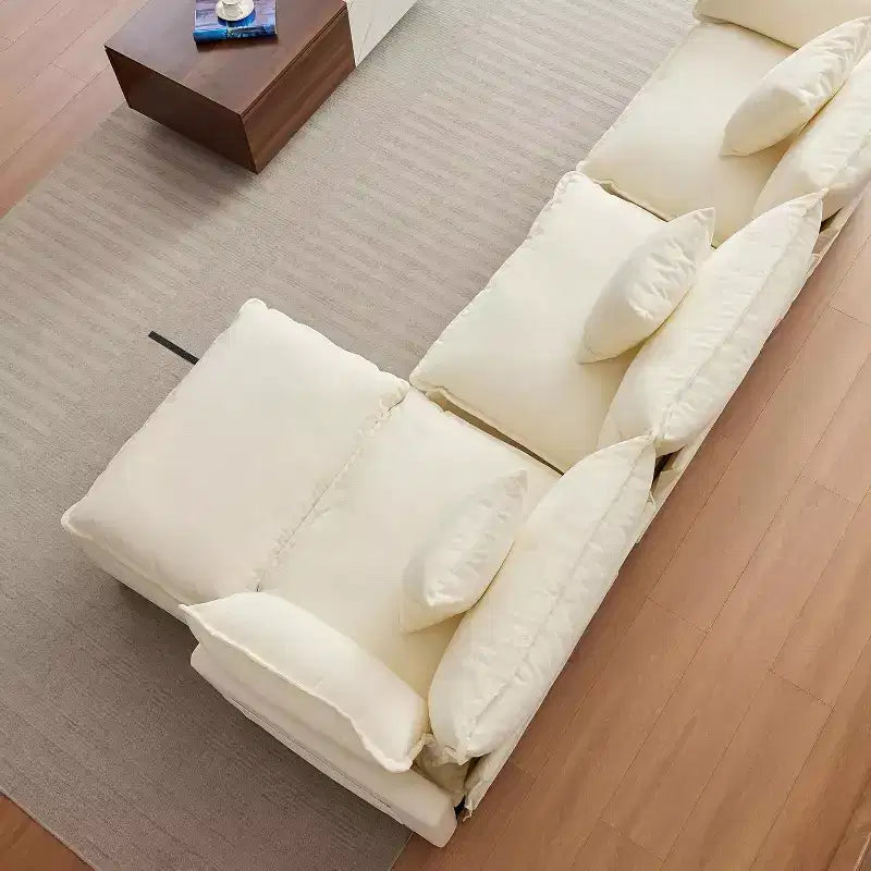 112.2 Canapé modulable Cloud, Canapé d'angle modulable pour salon avec pouf mobile, Canapé Cloud 3 places en chenille avec assise profonde