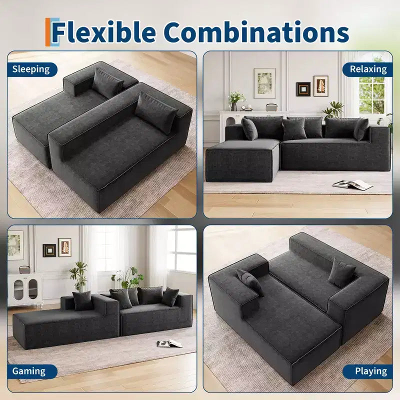 Canapés modulaires pour le salon, Canapé d'angle en L avec assise profonde, Canapé rembourré pour la chambre, Aucun assemblage requis, Chenille