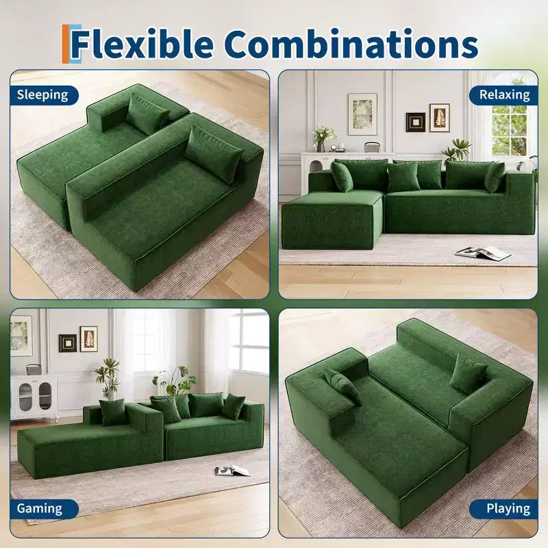 Canapés modulaires pour le salon, Canapé d'angle en L avec assise profonde, Canapé rembourré pour la chambre, Aucun assemblage requis, Chenille