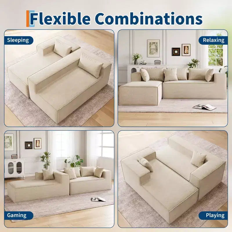 Canapés modulaires pour le salon, Canapé d'angle en L avec assise profonde, Canapé rembourré pour la chambre, Aucun assemblage requis, Chenille