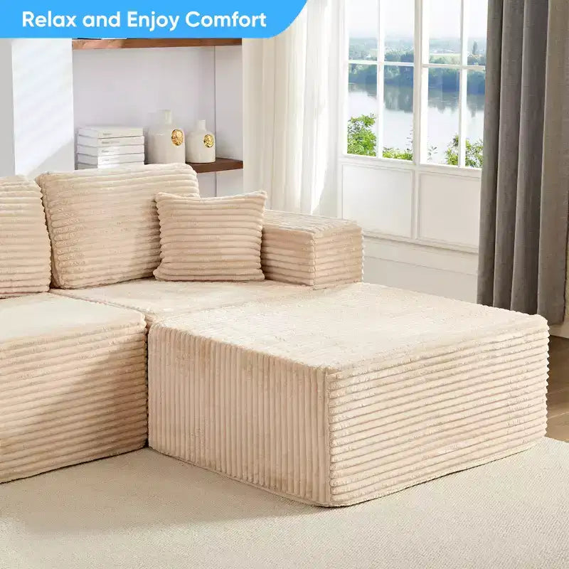 Canapé modulaire en velours côtelé Mjkone 141'' de profondeur, canapé moderne 8 places en forme de U avec pouf mobile