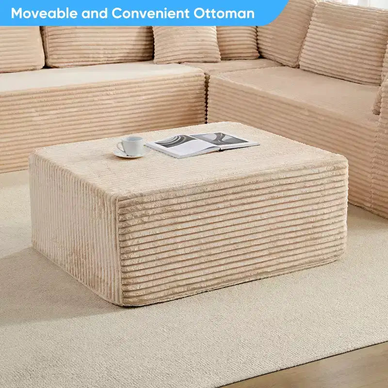 Canapé modulaire en velours côtelé Mjkone 141'' de profondeur, canapé moderne 8 places en forme de U avec pouf mobile