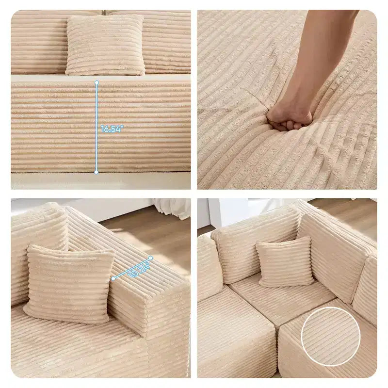 Canapé modulaire en velours côtelé Mjkone 141'' de profondeur, canapé moderne 8 places en forme de U avec pouf mobile