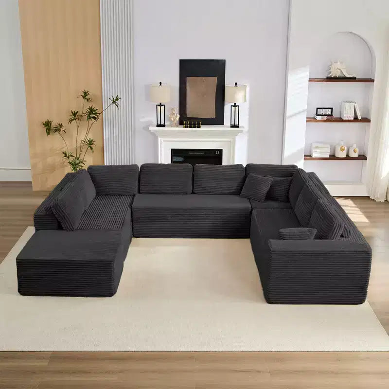 Canapé modulaire en velours côtelé Mjkone 141'' de profondeur, canapé moderne 8 places en forme de U avec pouf mobile