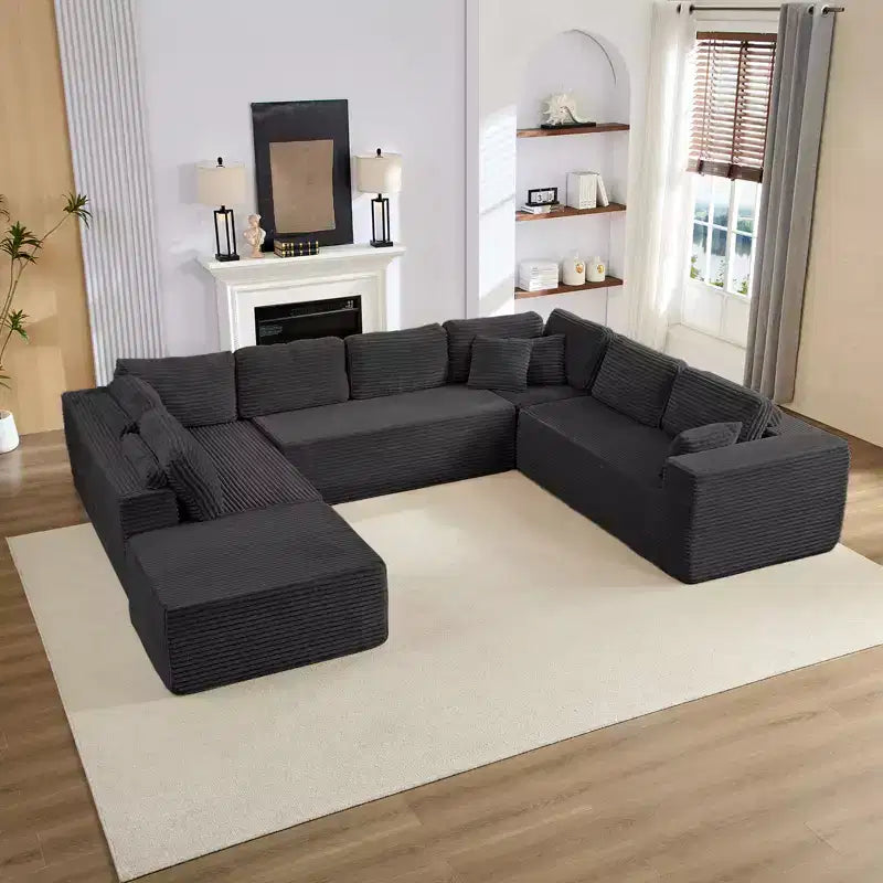 Canapé modulaire en velours côtelé Mjkone 141'' de profondeur, canapé moderne 8 places en forme de U avec pouf mobile