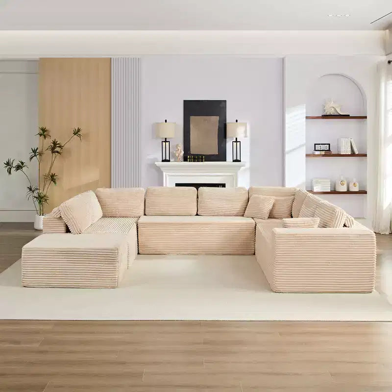 Canapé modulaire en velours côtelé Mjkone 141'' de profondeur, canapé moderne 8 places en forme de U avec pouf mobile